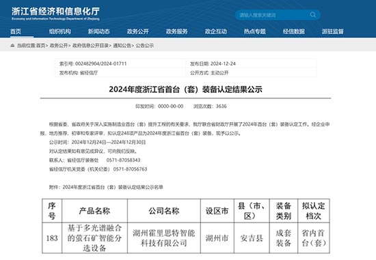 再传捷报 | 霍里思特智能分选机通过浙江省首台（套）装备认定